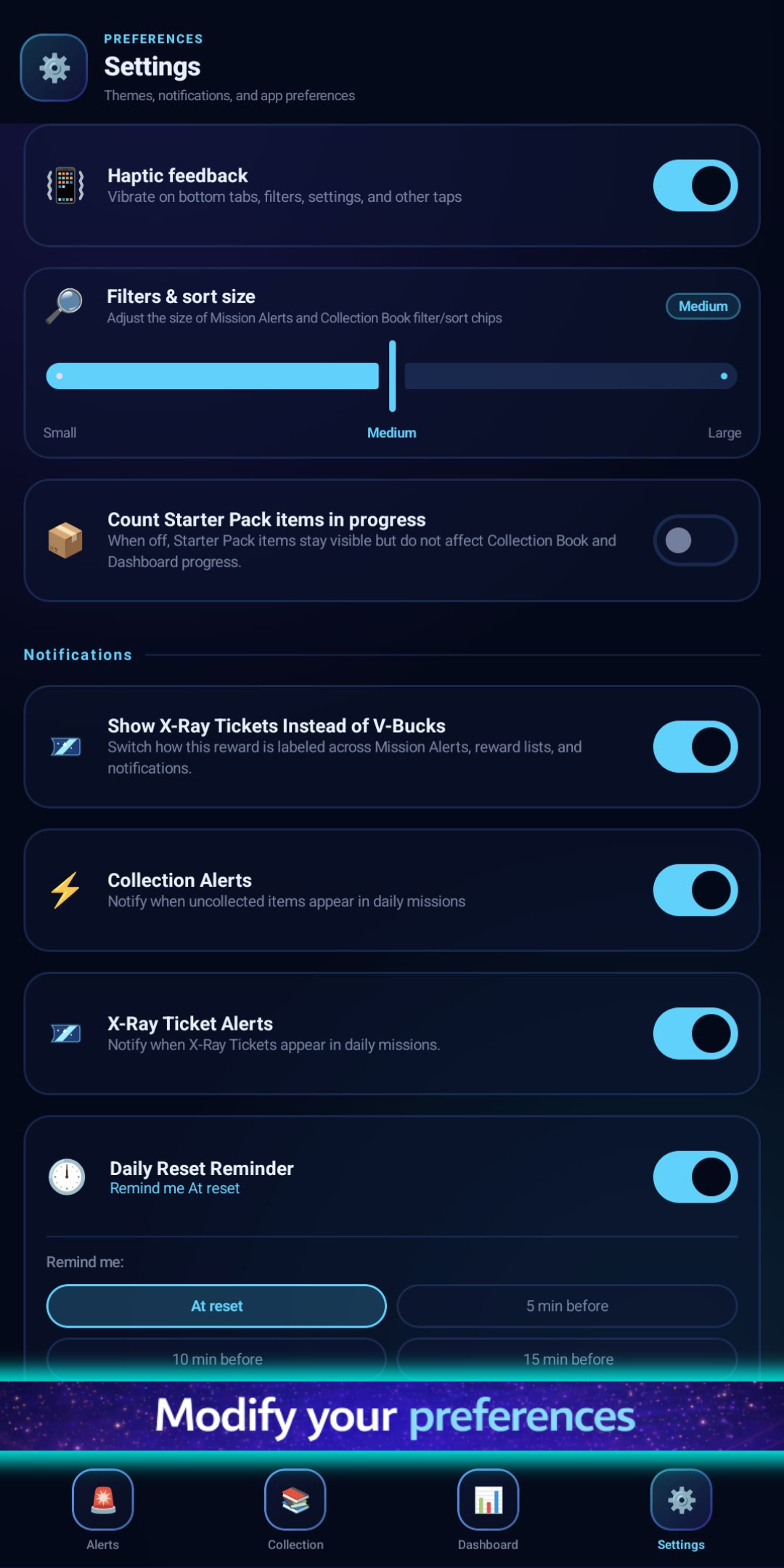StormBook Settings screen preview